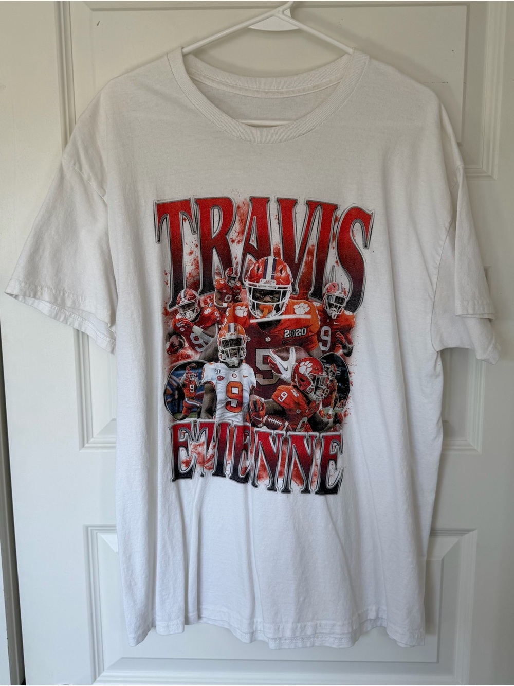Clemson Travis Etienne Graphic Tee - White with Orange/Black Print